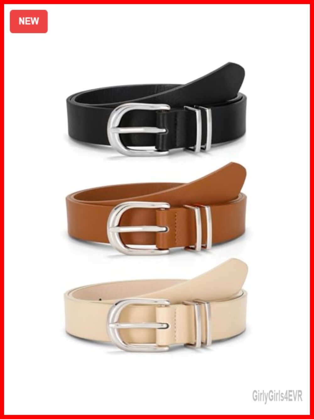 Faux Leather Women Waist Belts 3 Pack Gold Buckle Jeans Dresses Pants
